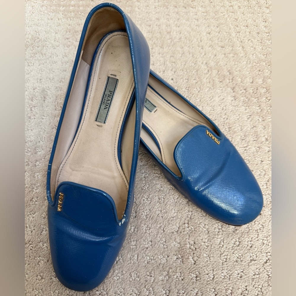 Prada Azure Leather Flats